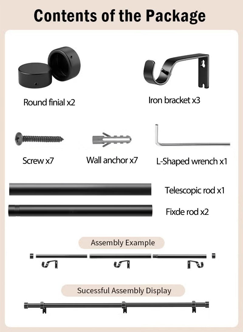 YOONISPRO 25mm Curtain Rod Set – Splicing Drapery Pole with Adjustable Brackets for Bedroom, Living Room & Office, Suitable for Eyelet Curtains - Image 4